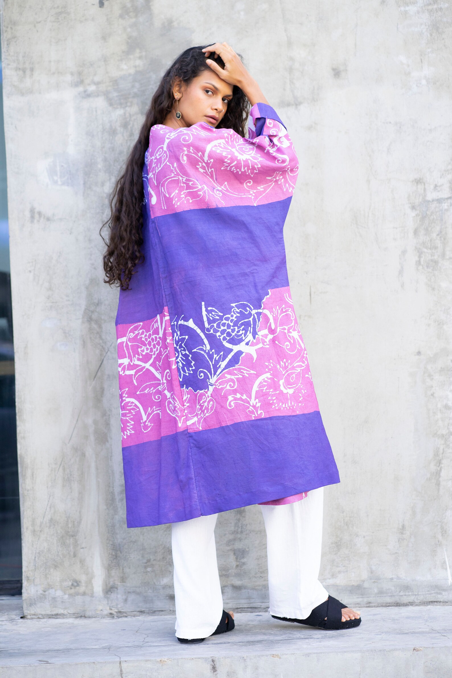 Batik Kimono Robe Kaftan Dress Autumn Wrap Jacket Women Coat Purple ...