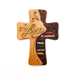 Wedding gift, Decorative wooden cross, First Communion Gift, Wood cross wall art, Carved cross, Religious gift, Christian Gift, Love