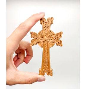 Khachkar Cross, Armenian carved wood cross, Wall carved home decor, Christian crosefix carving engraved, Religious, Christian, Catholic