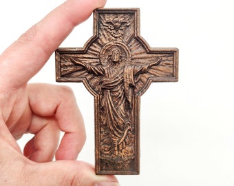 Small cross 3.5" heigh, Wood Crucifix Religious wood carving Catholic Cross religious wall art christian home decor Crucifix catholic cross