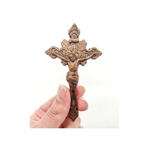 Jesus Christ 4&quot; height, Crucifix Wooden cross, Benedict crucifix, Carved wooden cross, Crucifix catholic cross, Wooden Crucifix