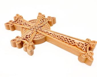 Armenia cross wood, Khachkar Cross with dust ash container, Armenian carved wood cross, Wall carved home decor, Christian crosefix carving