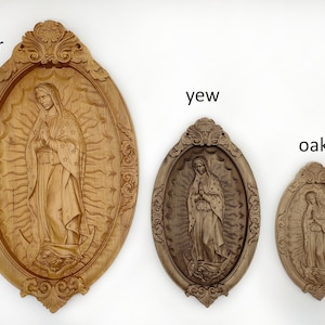 Our Lady of Guadalupe, Wood carved Virgin Mary de Guadalupe, Religious catholic icons, Gift ideas for women, Gifts for mom, Wooden Wall art