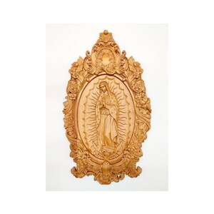 Virgin de Guadalupe, Wood carved Our Lady of Guadalupe, Religious catholic icons, Gift ideas for women, Gifts for mom, Wooden Wall art