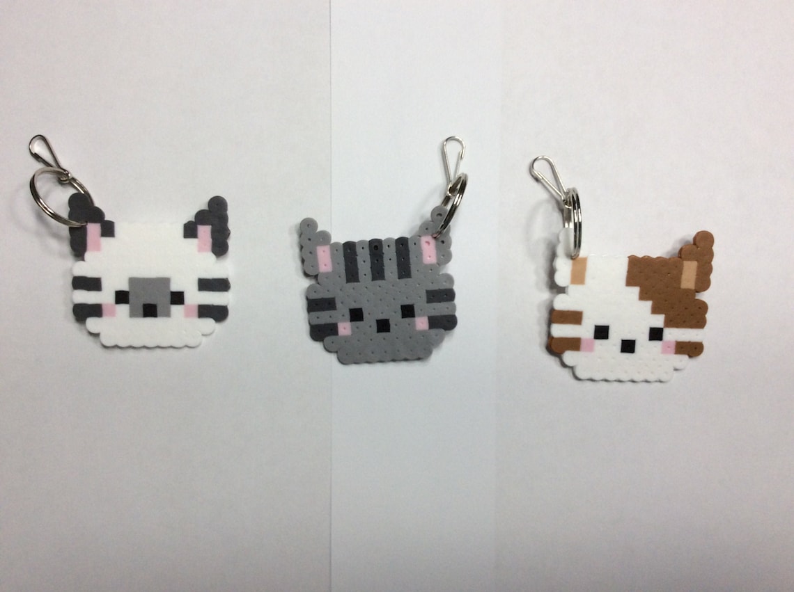 Cat Perler Bead Keychain Etsy