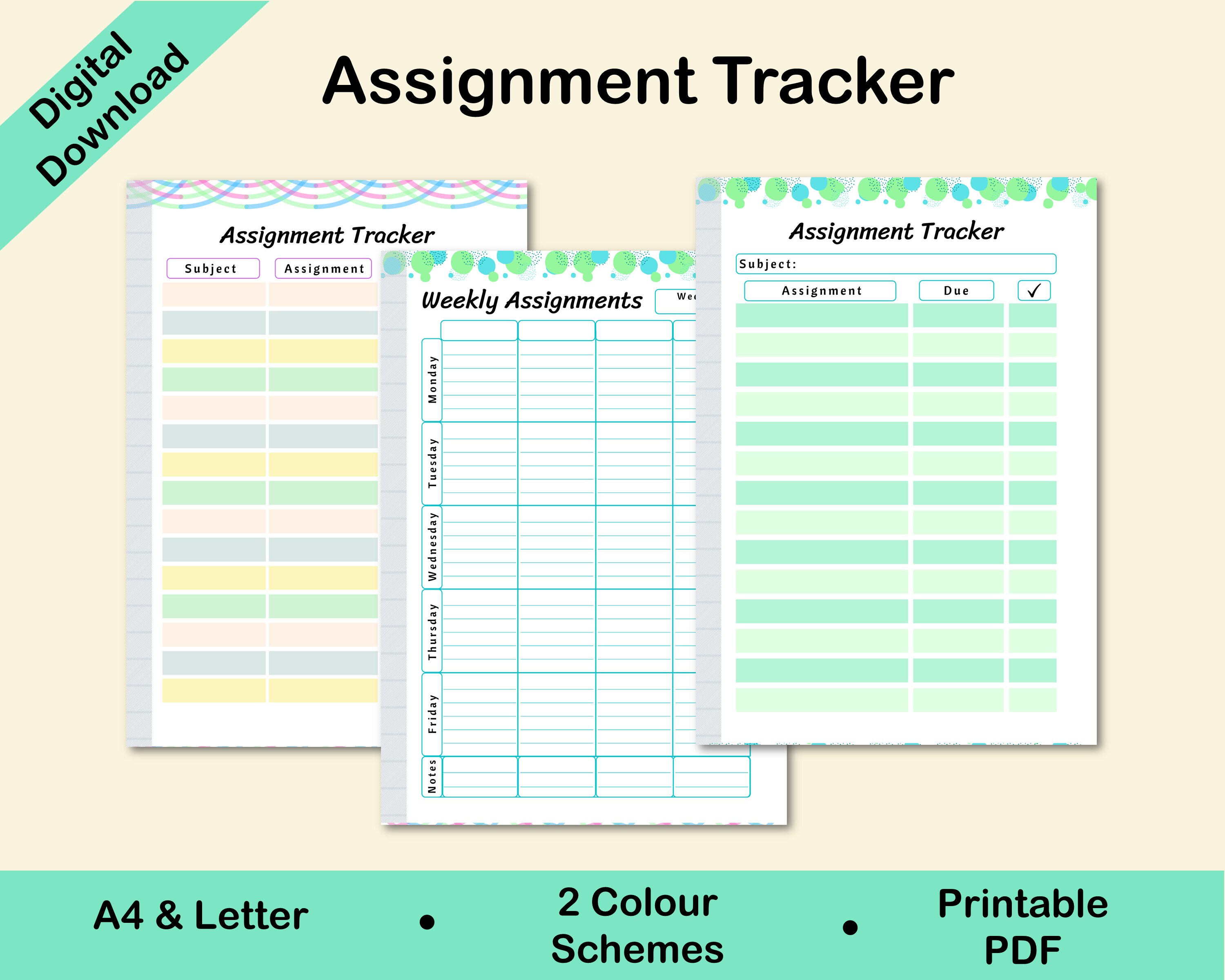 Zuweisung Tracker Hausaufgaben Tracker Hausaufgaben Planer Etsy