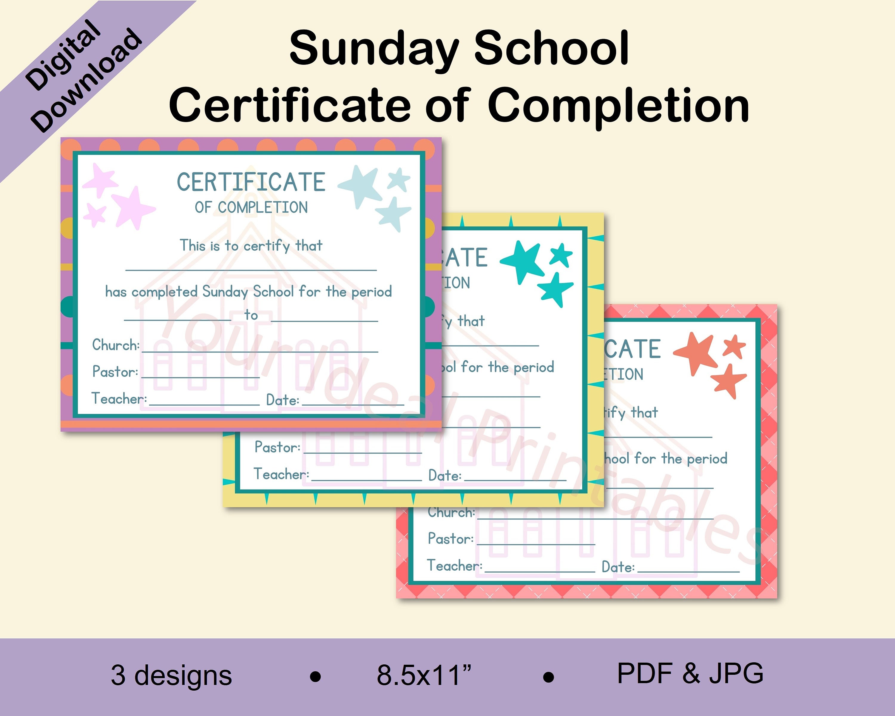 Sunday School Certificate of Completion Sunday School Award Etsy