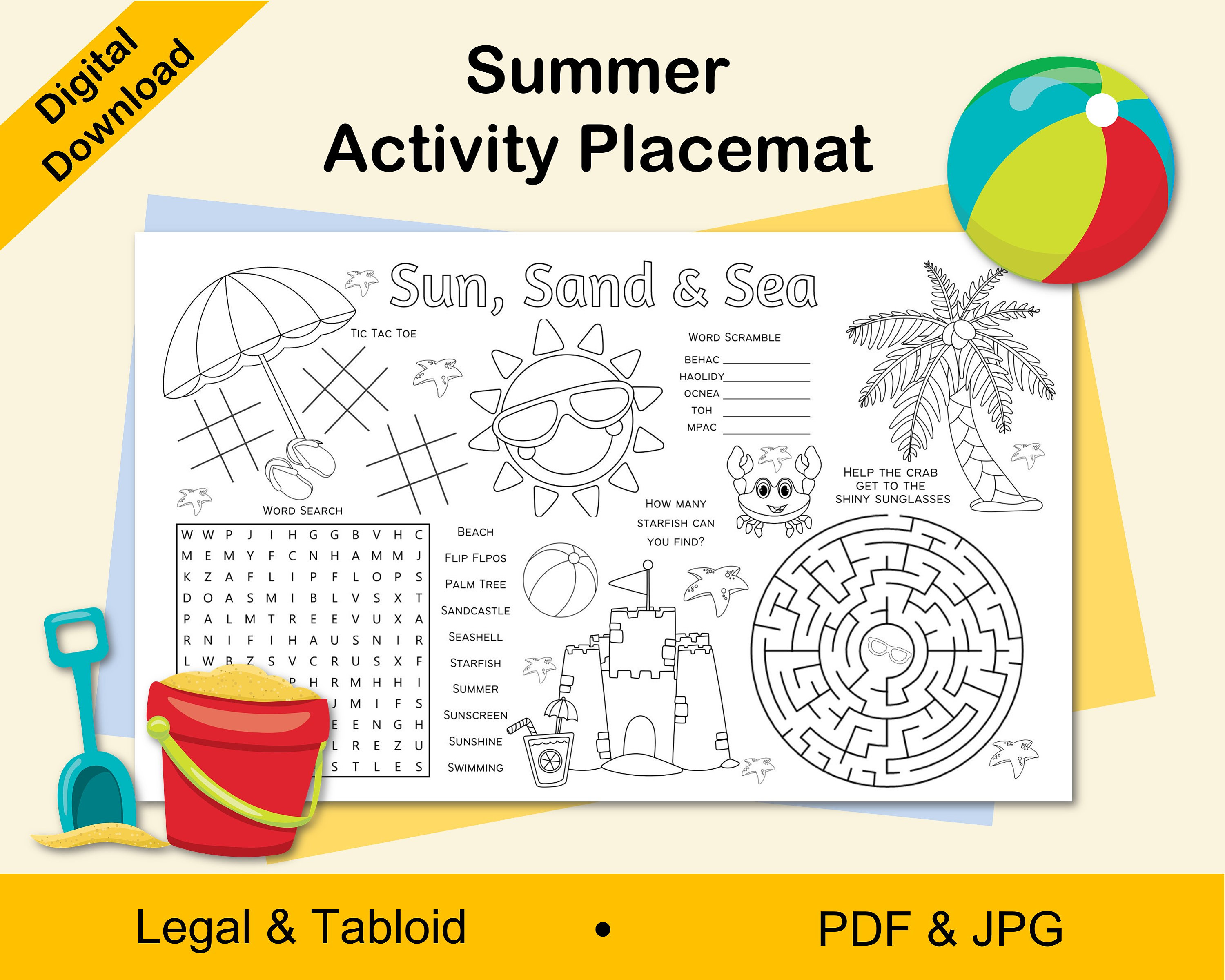 Summer Activity Placemat Kids Summer Activities Printable | Etsy