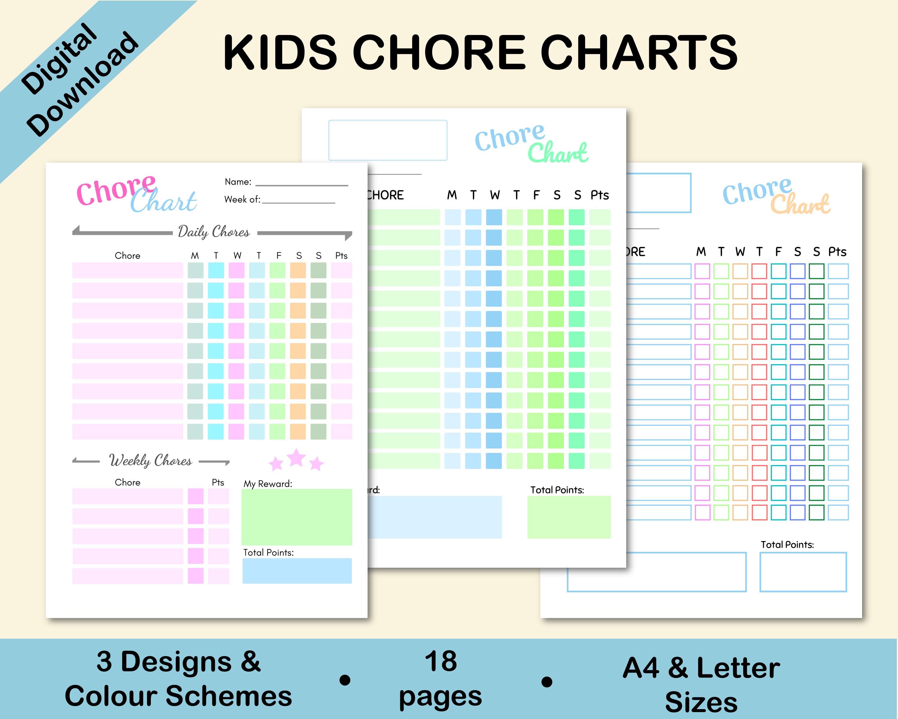 Kids Chore Chart | Printable Chore Chart | Reward Chart | Kids Respon…