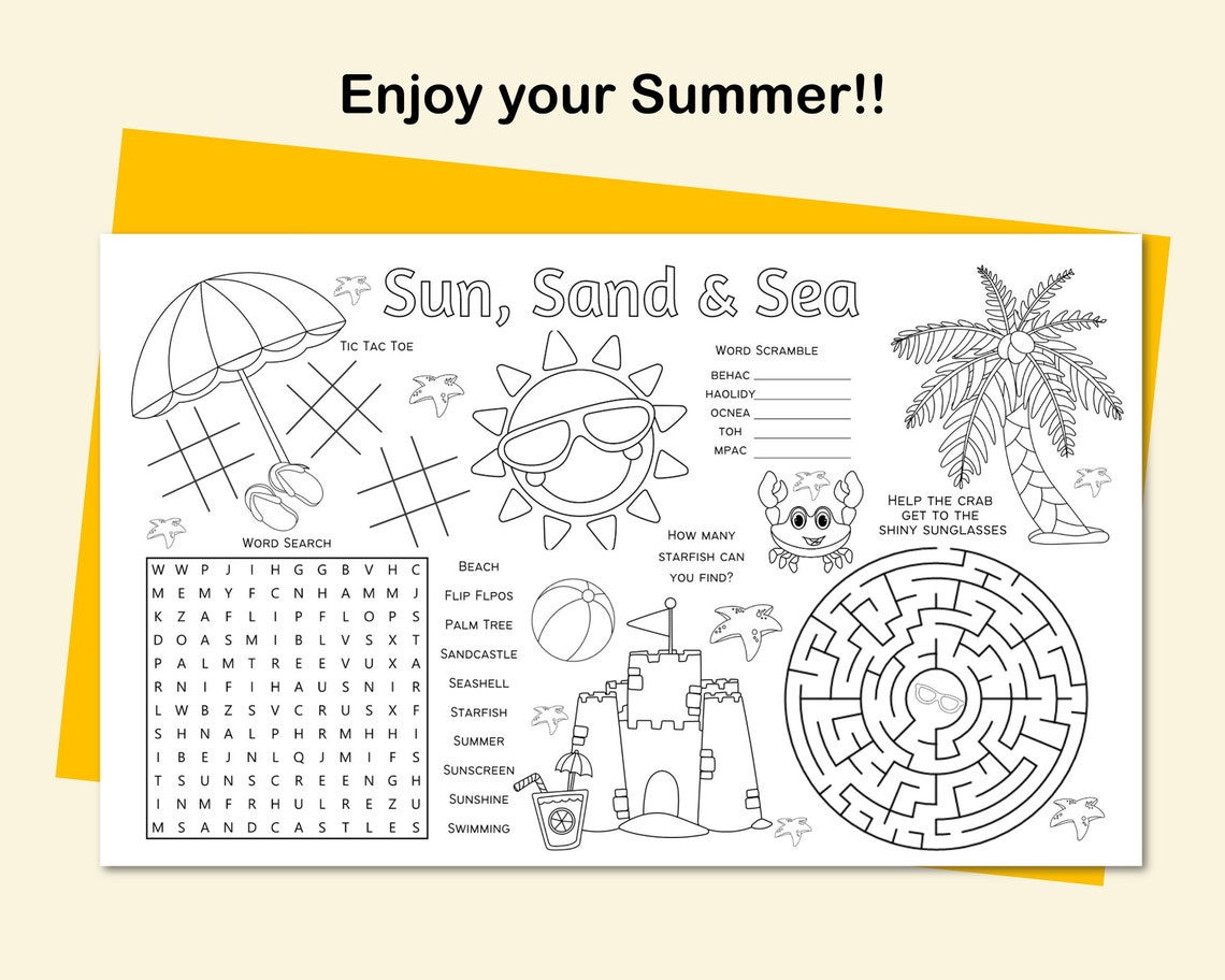 Summer Activity Placemat Kids Summer Activities Printable - Etsy