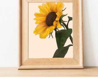 Sunflower, Painting, Boho, Floral Print, Botanical Print, Digital Print, Downloadable Print, Yellow, Country Style Decor, Flower, Wall Art