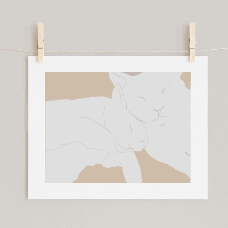 Kittens Two Cuddling Cats White Shapes Digital Print Animals Tan Minimalist Downloadable Print White Cats Decor Modern Wall Art