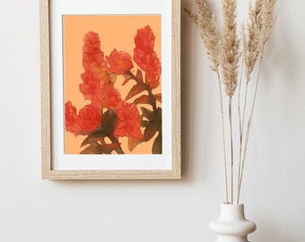 Red Flowers, Burnt Orange Floral Wall Art, Downloadable Print, Plant Poster, Wall Decor unique, Wildflowers, Housewarming