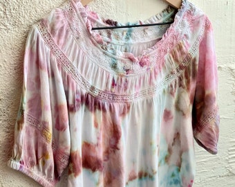 Women's Hand-dyed Knit Embroidery Ruffle Trim Top (new).