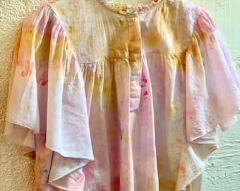 Women's Hand-dyed Furbished Flutter Sleeve Top