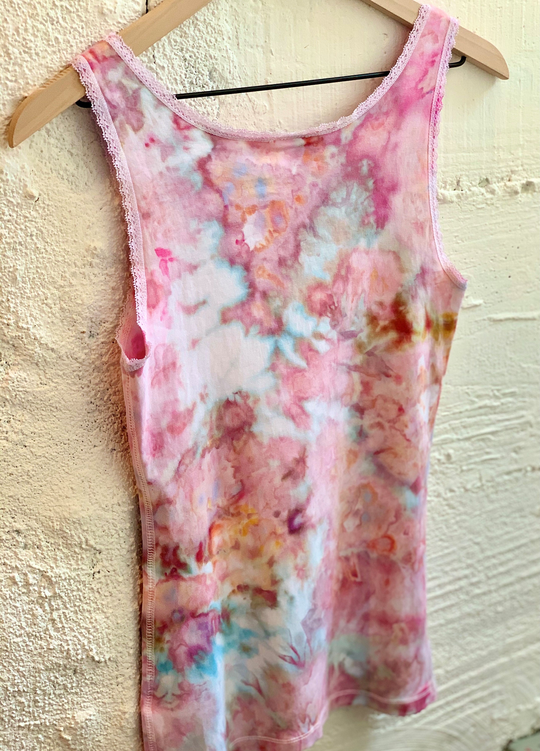 Women's Hand-dyed Stretch Lace Trim Tank Top new. | Etsy