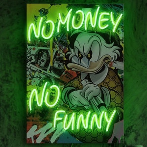 No money no funny neon sign, Scrooge neon sign, Money neon sign, Dollar neon sign, Money pop art artwork, Dollar wall decor, Money art decor