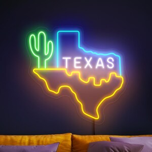 Enseigne au néon du Texas, enseigne LED d'état du Texas, enseigne de carte du Texas, cadeau pour les amoureux du Texas, décor d'enseigne au néon occidental, décor d'enseigne d'État des États-Unis, décoration d'art mural Texas
