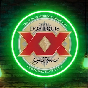 Sinal de néon Dos Equis, sinal de luz Dos Equis, logotipo Dos Equis, sinal de néon de cerveja, sinal de néon de bar, presente Dos Equis, arte Dos Equis, decoração Dos Equis