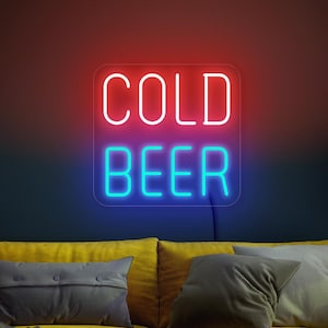 Cold beer neon sign, Beer light sign, Bar neon sign, Beer bar sign, Beer led sign, Pub neon sign, Bar wall art decor, Beer wall art decor