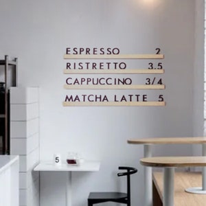 Quadro de menu de cafeteria, Quadro de menu de madeira, Quadro de menu de cafeteria, Quadro de letras de parede, Quadro de mensagens de letras, Menu de parede de cafeteria, Quadro de menu de exibição