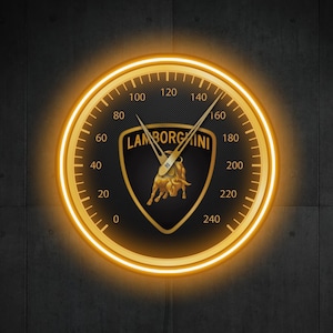 Orologio al neon Lamborghini, orologio da parete Lamborghini, orologio al neon da garage, orologio Lamborghini illuminato, regalo Lamborghini, decorazione da parete Lamborghini