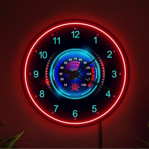Garage neon clock, Car neon clock, Speedometer neon clock, Racing wall clock lighted, Man cave clock, Garage gift, Garage wall art decor