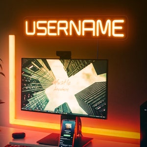 Enseigne au néon avec nom d&#39;utilisateur personnalisé, LED gamertag personnalisée, enseigne lumineuse Gamertag, enseigne LED avec nom d&#39;utilisateur, néon pour salle de jeux, enseigne au néon avec nom de joueur
