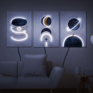 Geometric neon wall art, Abstract neon painting, Abstract wall art led, Geometric led wall art, Moon neon light wall, Planet neon sign
