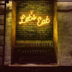 Let&#39;s eat neon sign, Eatery neon sign, Neon sign kitchen, Dining room neon sign, Restaurant neon sign, Bar neon sign decor, Let&#39;s eat decor