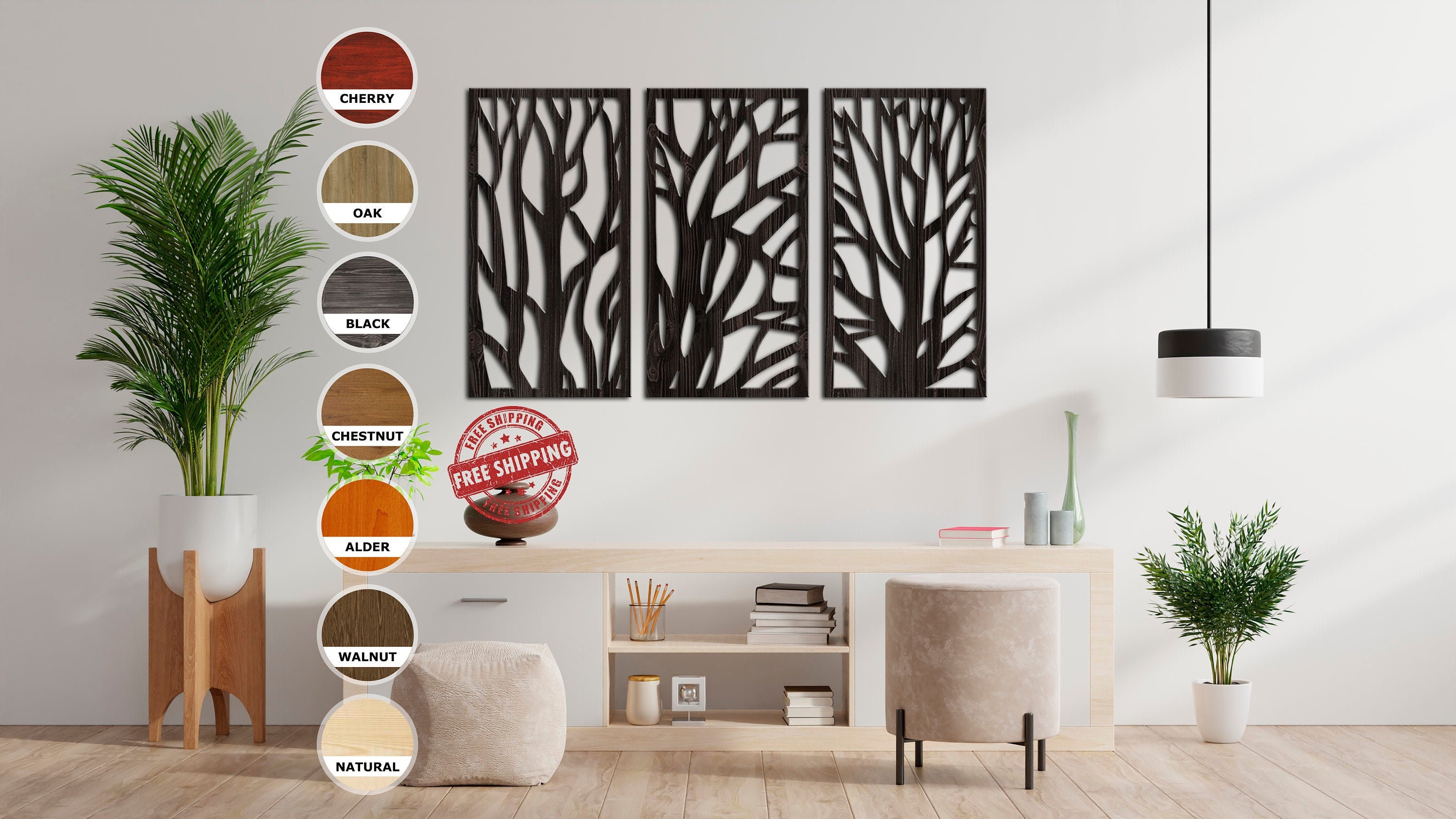 3 Panel Wall Art Trees Wall Decor Wood Panel Wood Wall Art Etsy