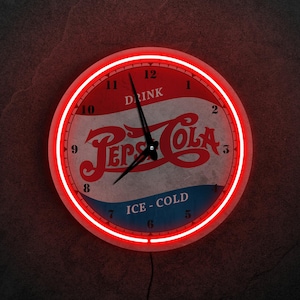 Pepsi Cola neon clock, Pepsi Cola vintage clock, Pepsi Cola wall clock, Pepsi Cola logo light,Coca cola vintage sign,Bar clock,Kitchen clock