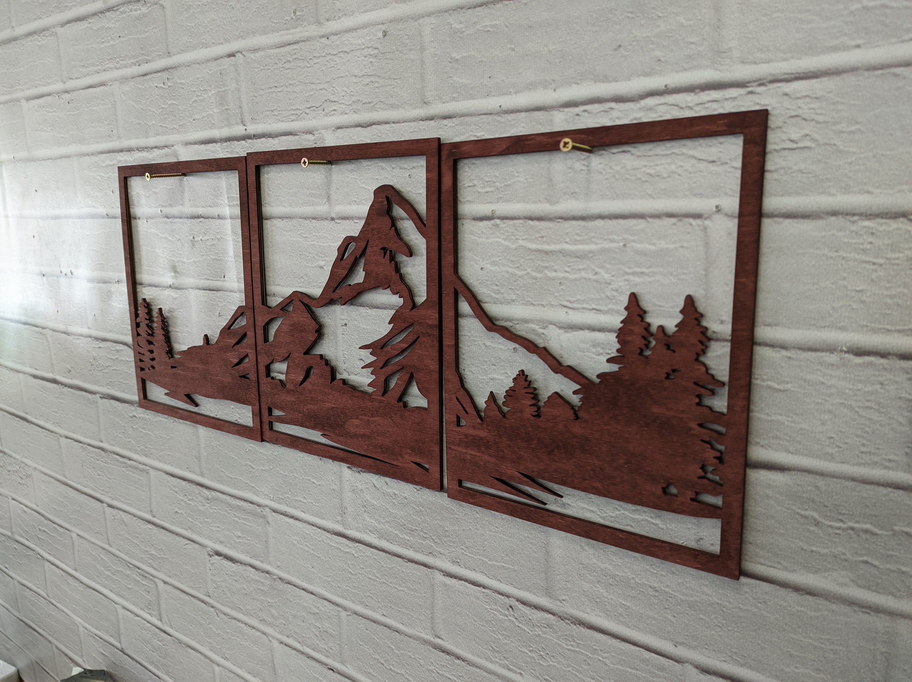 Wood Mountain Wall Art Decor Wooden Mountains Art 3 Panel Etsy Australia