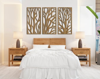 Art mural en bois de 3 panneaux, arbres d'art de mur de 3 panneaux, chambre d'art de trois panneaux, panneaux décoratifs pour des murs, art de mur d'arbre de bois de panneau