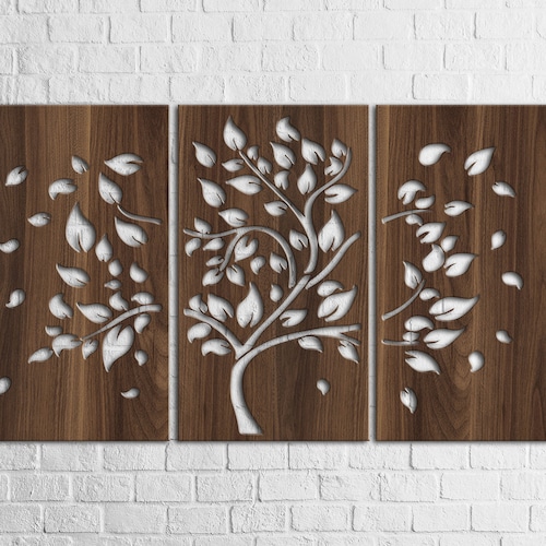 Tree of Life Wood Wall Art 3 Panel Set Tree Wall Decor Etsy