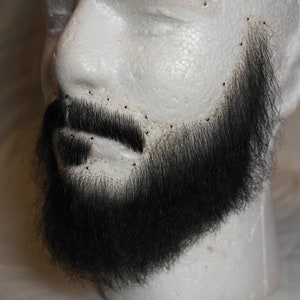 Realistic fake black moustache and beard. Full handmade for cosplay, party and TV.