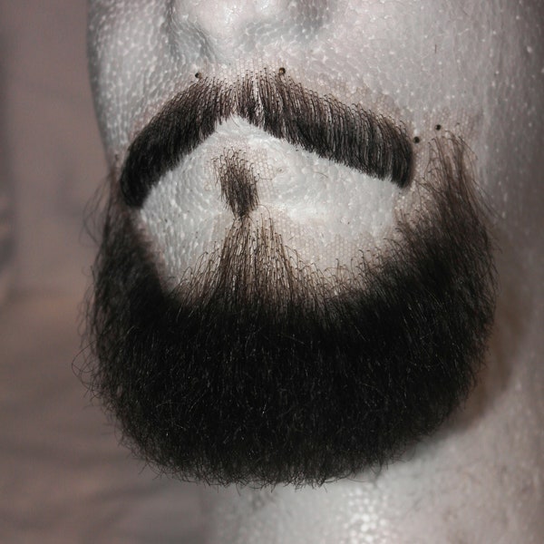 Realistic Fake Moustache and Beard Set. Human Hair, full hand made for Film, Theatre and TV, cosplay and larp games.