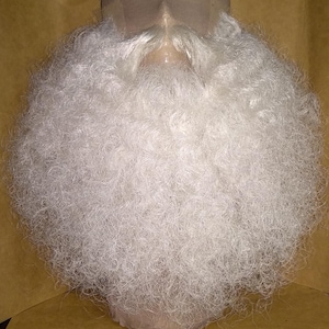 Realistic Fake Santa Claus beard with long Moustache. Full hand made.