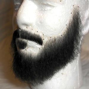 Realistic fake black moustache and beard. Full handmade for cosplay, party and TV.