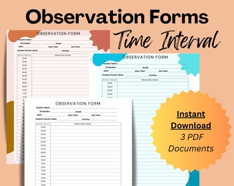 Observation Form | Classroom Observation Form |  Time Interval Observation Form | School Psychologist | Special Education | MTSS