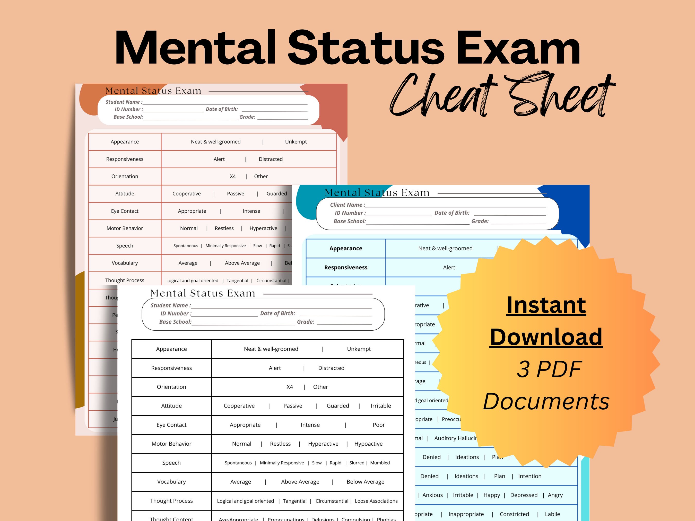 Mental Status Exam Cheat Sheet MSE Intake Form Therapy Etsy Ireland