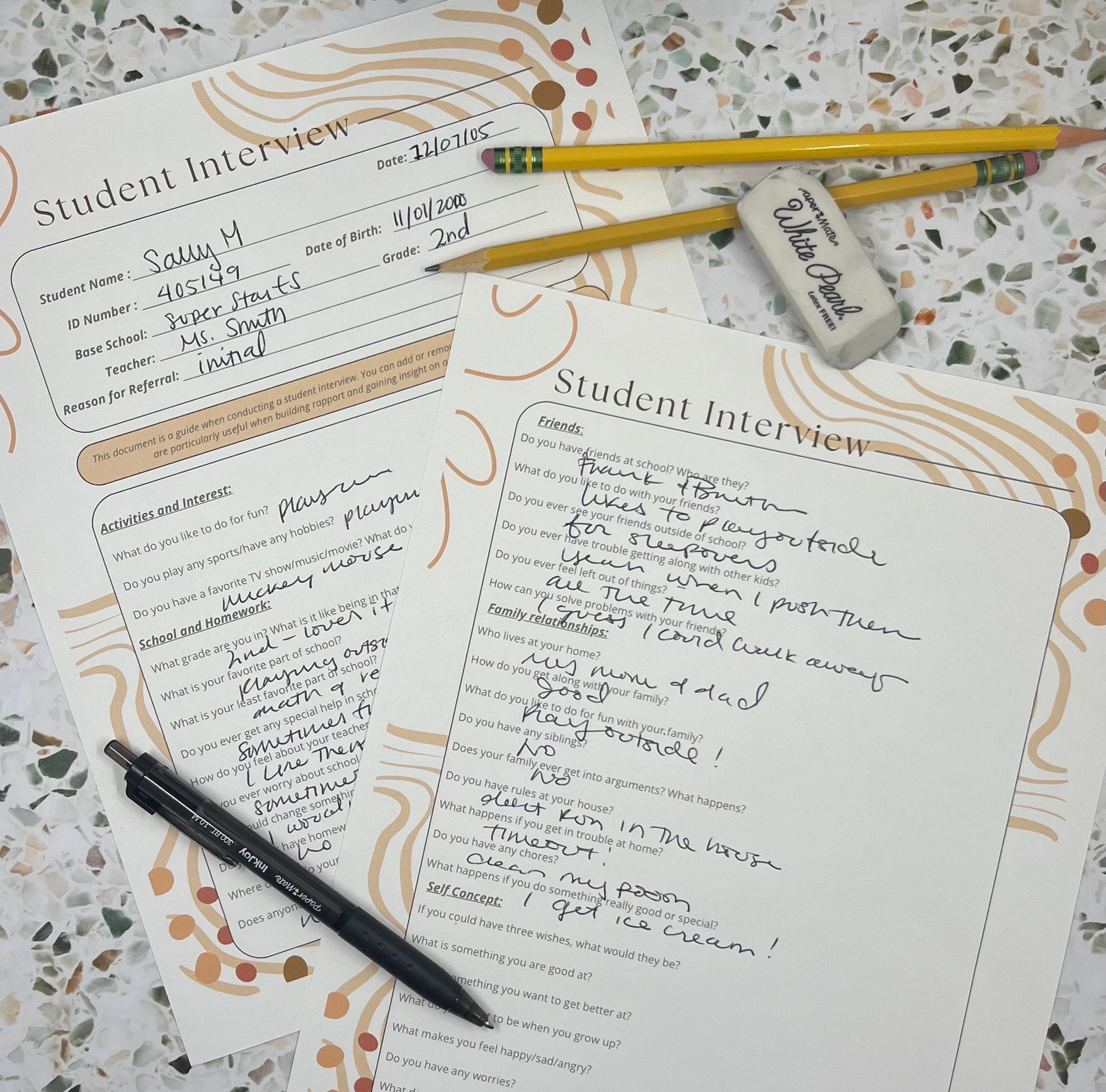 Student Interview Form | Clinical Interview Form | School Psychologist ...