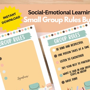 Kleingruppenregel-Bundle, sozial emotionales Lernen, Kleingruppen-Ressourcen, beratende Ressourcen SEL für Kinder, Handout für Kleingruppenvereinbarungen