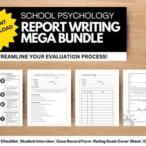 School Psychologist Report Writing Mega Bundle, School Psychology Reference Forms,  Special Education Resource, School Psych Organization