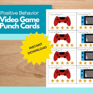 ビデオゲームをテーマにしたポジティブな行動のパンチカード、教室の行動管理、雑用カード、子供向けの報酬カード、教室管理ツール