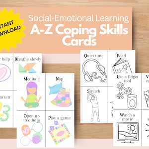 A-Z Bewältigungsfertigkeiten, sozial emotionales Lernen, Bewältigungsfertigkeiten-Toolkit, Calm Corner Tool, Alphabet fertig werden, Fertigkeits-Karteikarten, SEL,