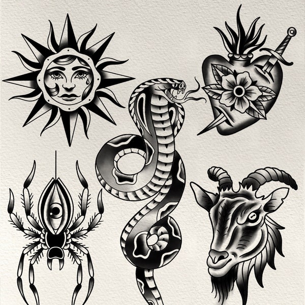 American traditional tattoo flash - digital ready to print (A4 size)