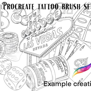 Conjunto de pincéis e carimbos Procreate Tattoo para procriar - Vegas, jogos de cassino