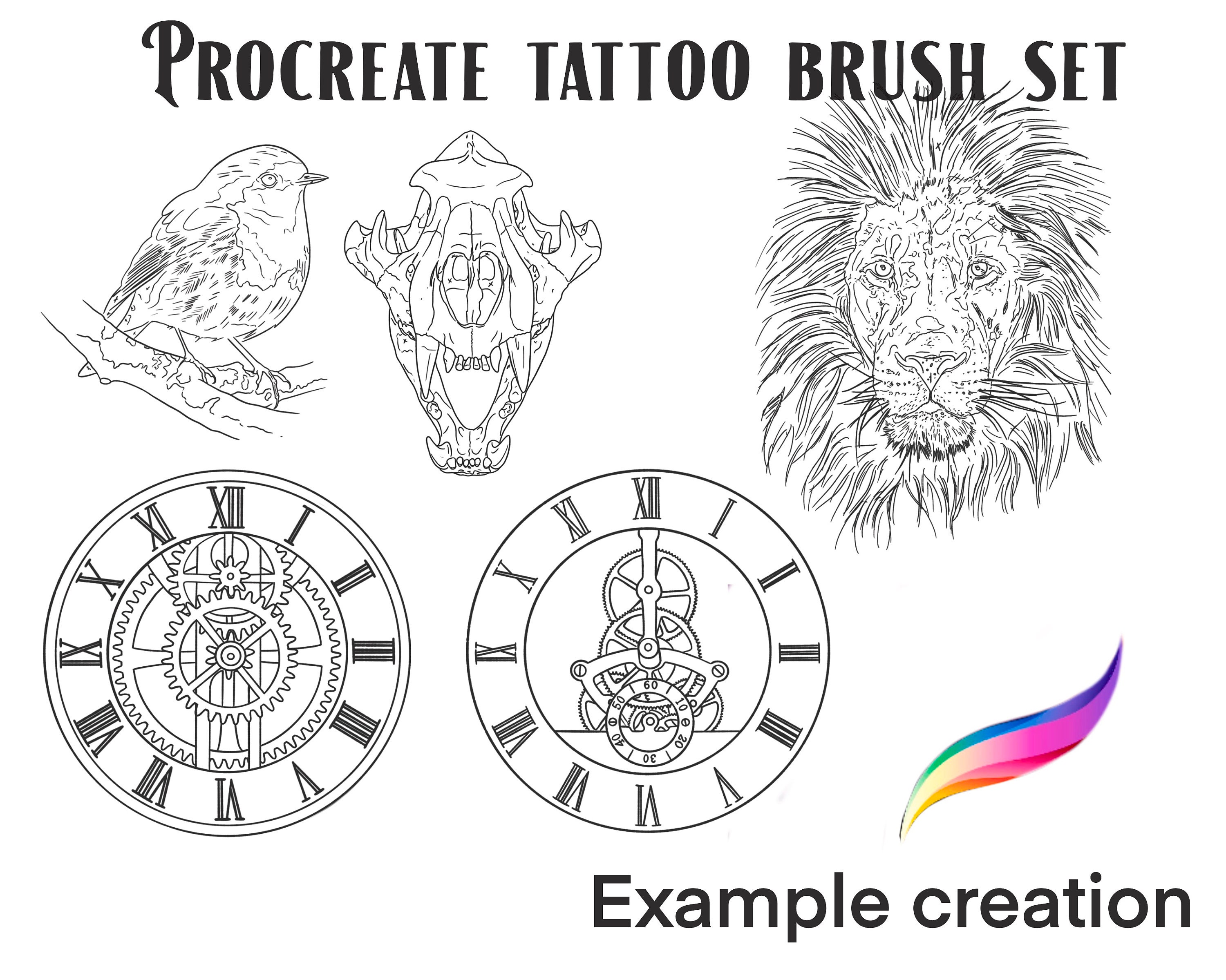 Procreate Tattoo Brush Set and Stamps - Owl, Eagle, Clock, Robin - Etsy