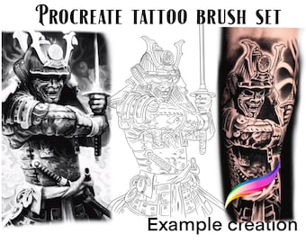 Procreate Tattoo Stamp and reference image of Samurai